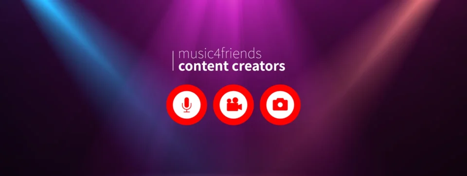 Header für Content-Ersteller bei music4friends, Plattform für Musiker, Losungen, und kreative Gemeinschaft.